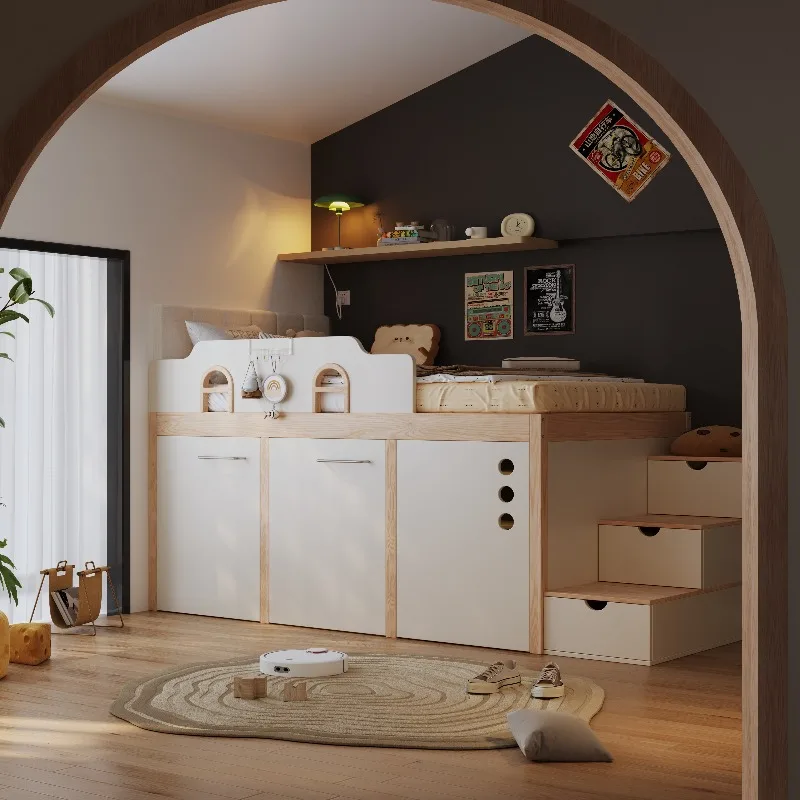Luxuce Stairs Yellow Kids Beds Wooden Safety Design Modern Style Children Beds Playpen Single Camas Infantiles Furniture Home