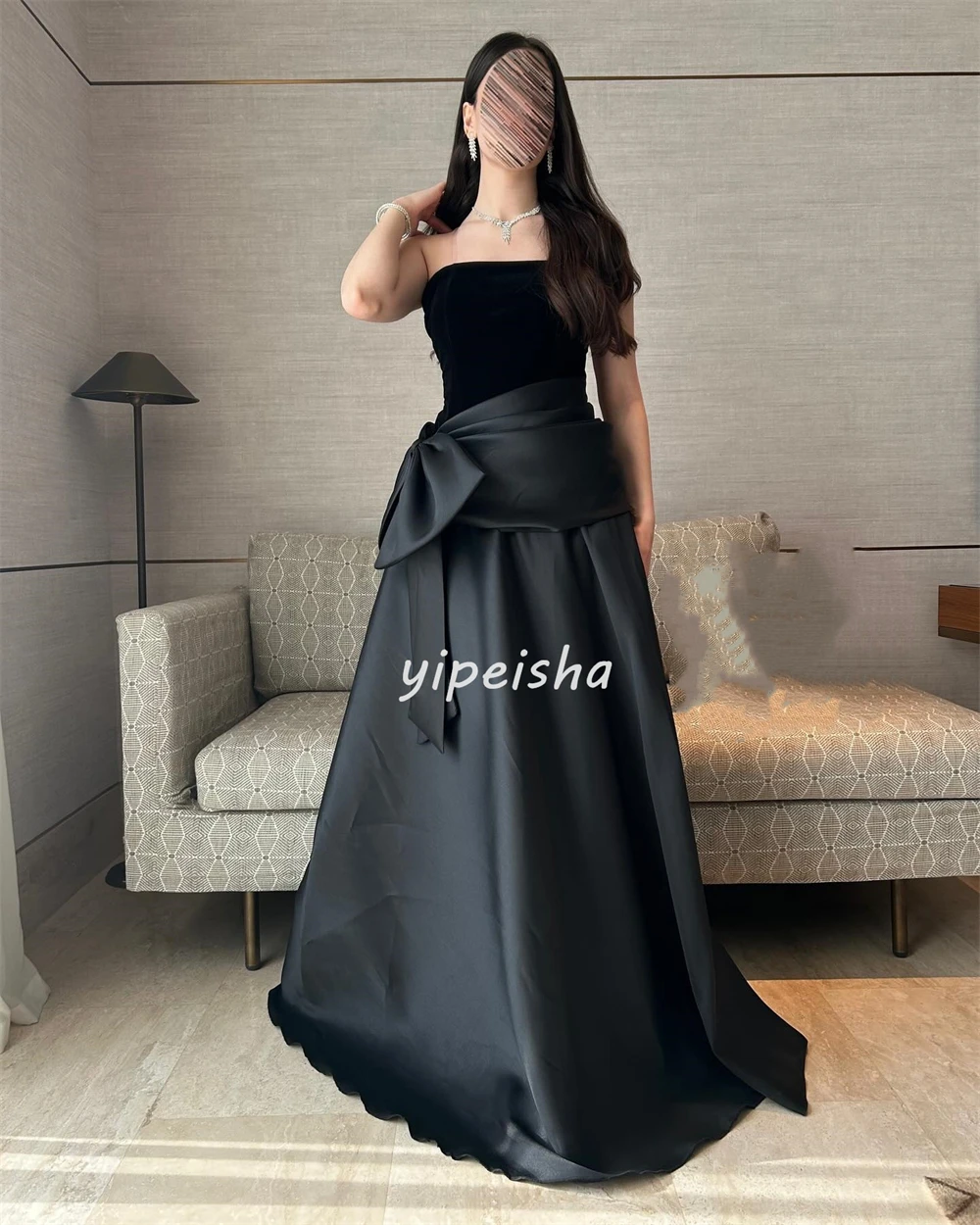 Индивидуальные современные стильные простые джерси с бантом и складками, длинные платья трапециевидной формы без бретелек, платья для особых случаев на заказ, доступны подходящие размеры