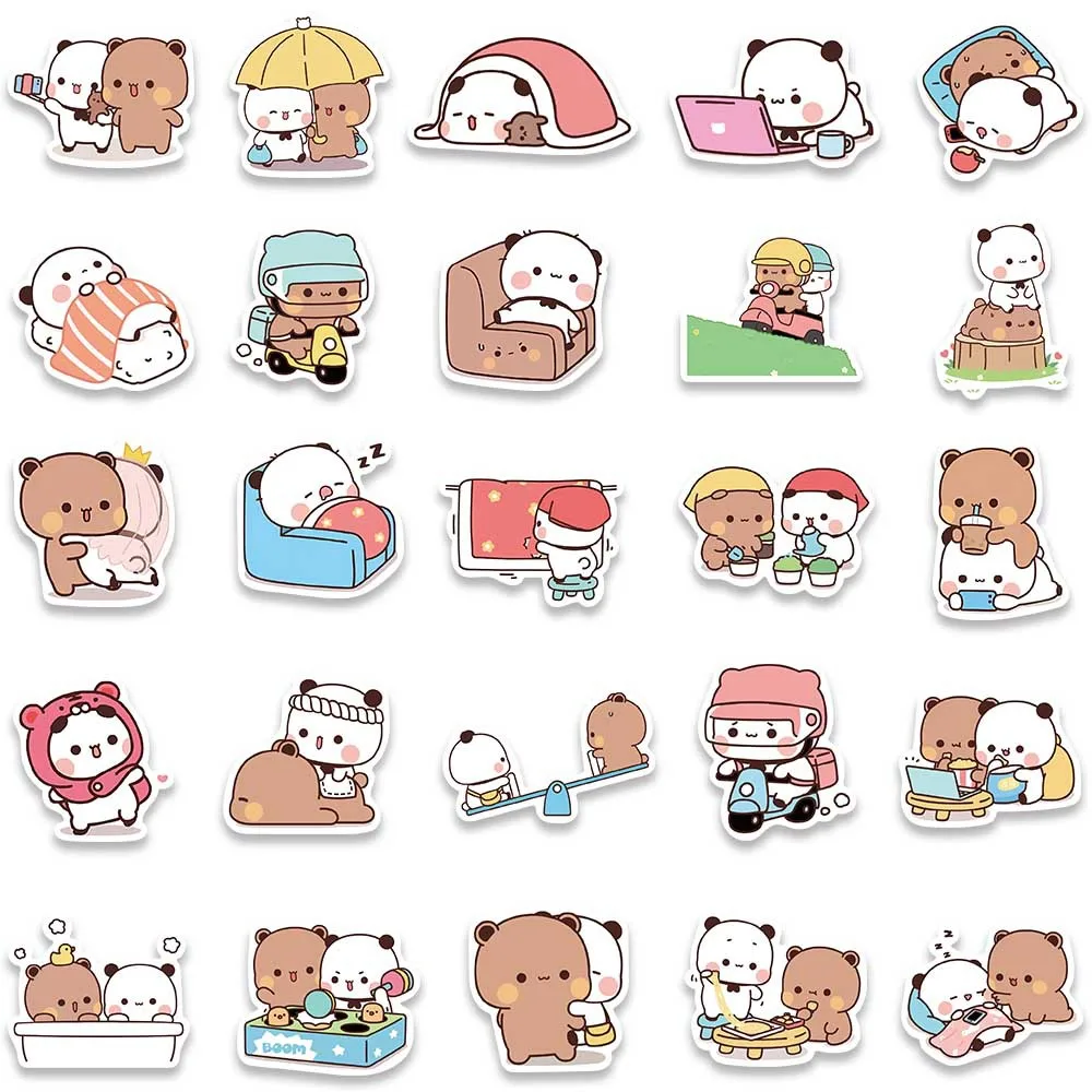 50pcs Stickers Cute Bear Couple DIY Toy Doodles Decorative Graffiti Decal Phone Bottles Scrapbook Waterproof