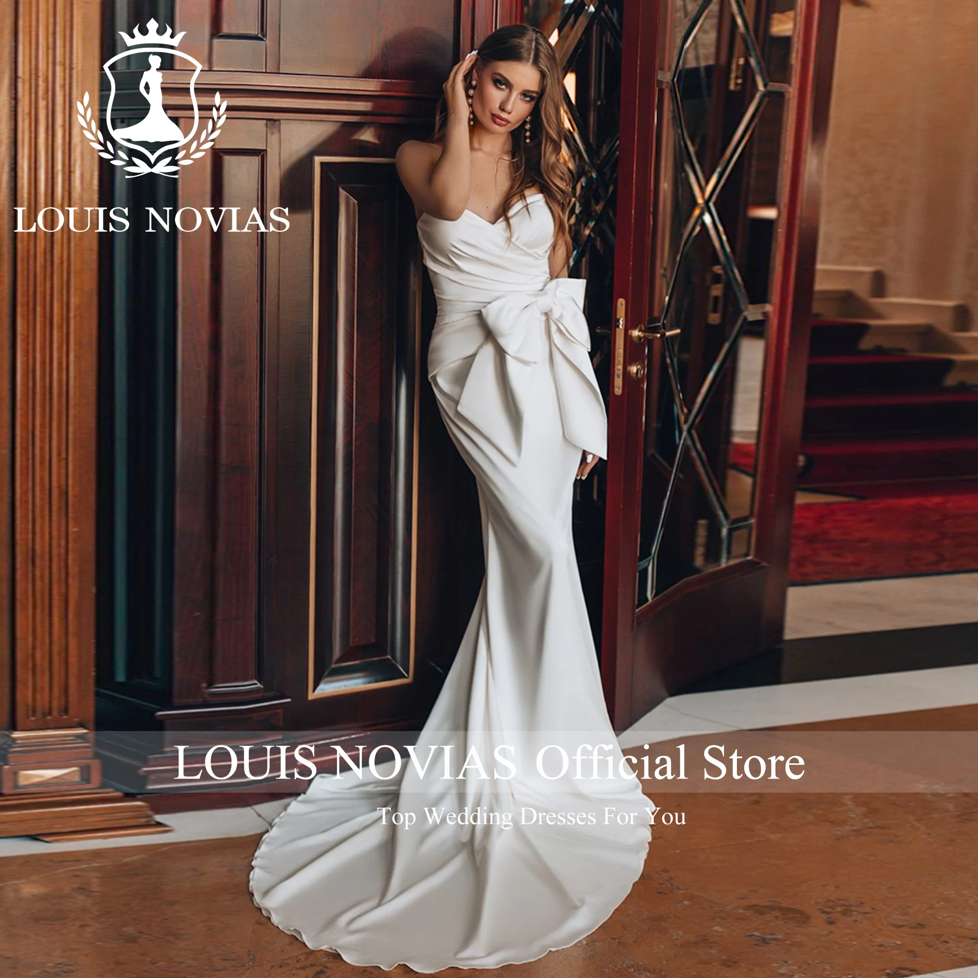 Louis novias-ノースリーブの人魚のウェディングドレス,セクシーなハート型のドレス,プリーツ,クロスボウ,高品質