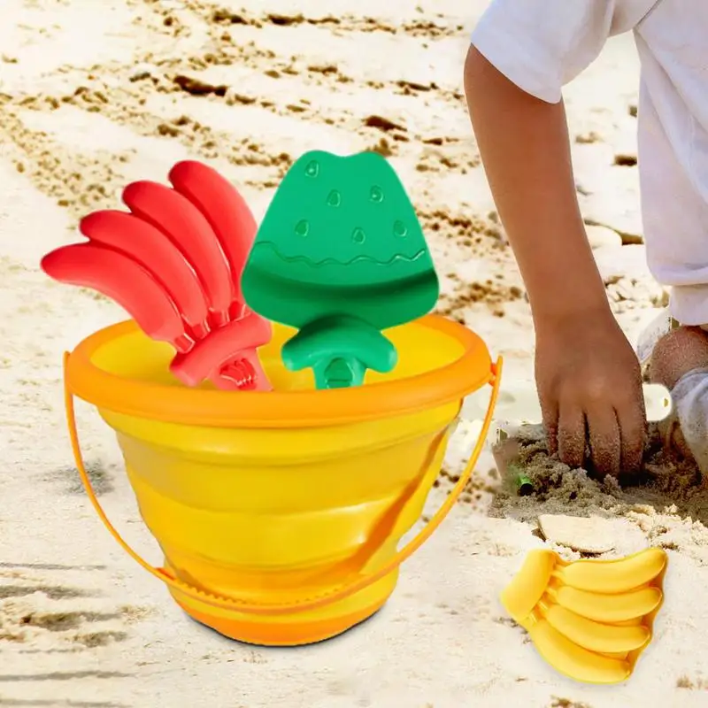 8pcs Beach Sand Toys Summer Beach Game Children Toys Beach Sand Toys Foldable Bucket Beach Shovel Fruit Styling Toys Set