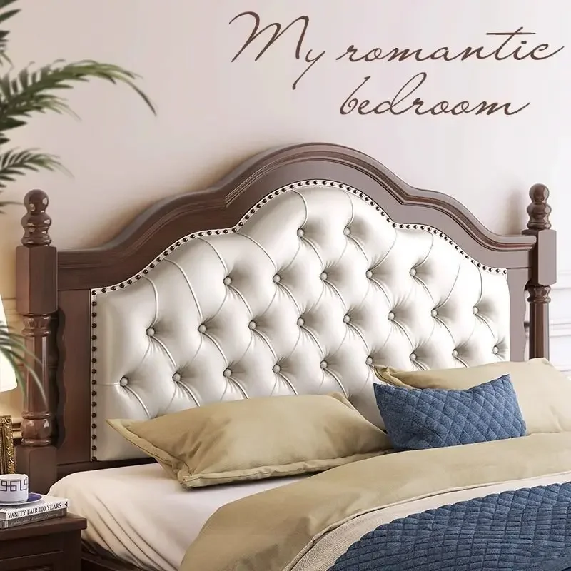 

American country retro solid wood bed soft bag bed. Double bed. Household wedding bed air pressure box frame storage bed