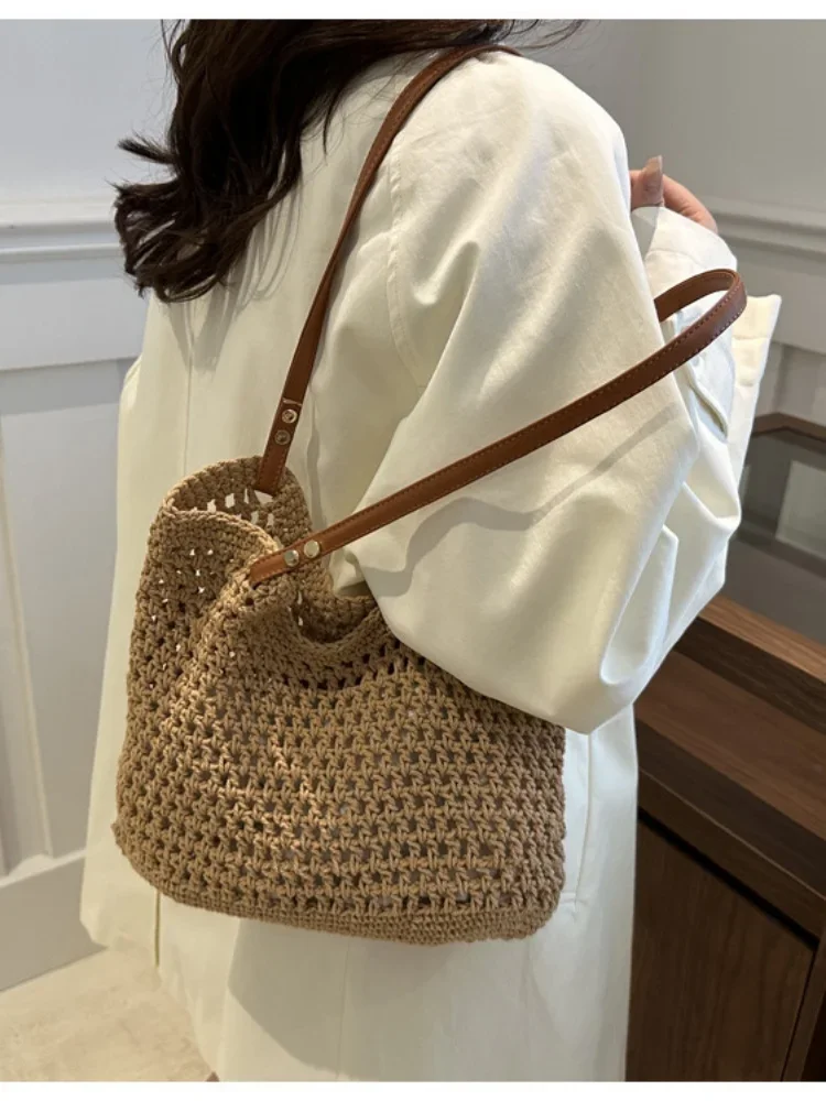 Straw knitted bag women's large capacity bucket bags new all go small design Shoulder Bag Tote Bags Bolso mujer Sacs pour femmes