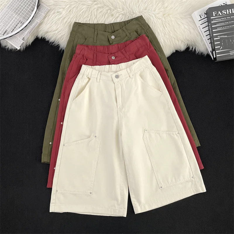 

American Sle Loggers Seven-Foot orts Мужские летние универсальные утягивающие свободные многоэтажные широкие прямые повседневные брюки длиной до колена...