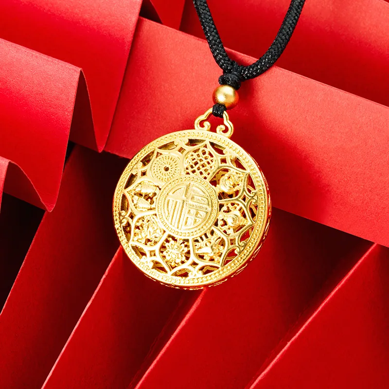 QEENKISS 24KT Gold FU Lotus Necklace Pendant Charm For Women Men Vintage Fine Wholesale Jewelry Wedding Party Mother Gift PT5123