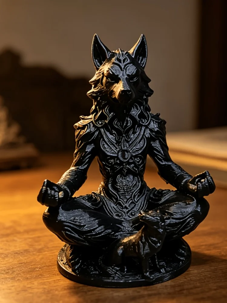 1/2 Piece Gothic-Style Werewolf and Cub Statue, Black Plastic Anime-Themed Sculpture Suitable for Decorative Display, Dark Fantasy Wolf Totem, Can Be Used as a Bookshelf Display, Zen Meditation Gift, Suitable for Christmas, Easter, Birthday