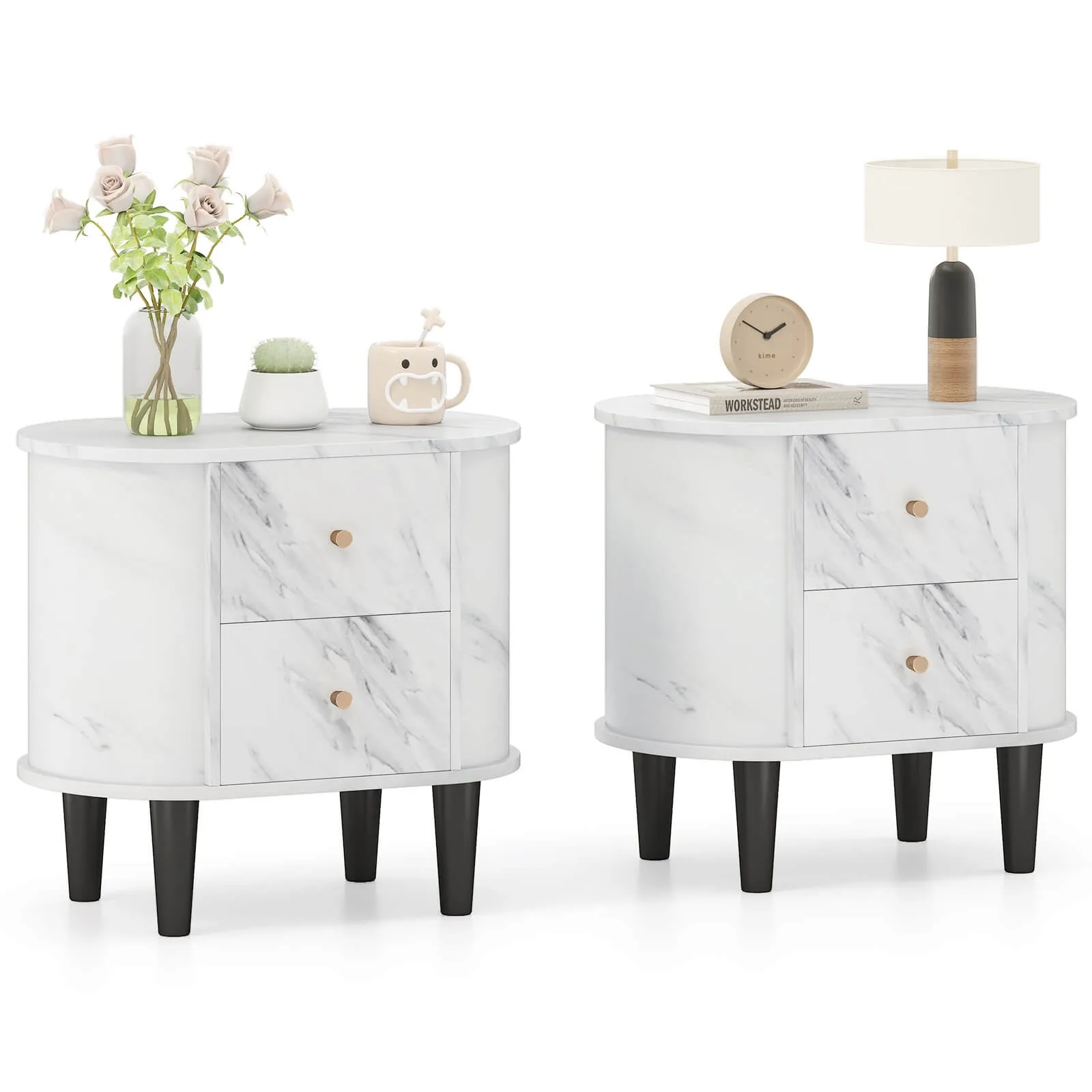 

2PCS Nightstand w/ 2 Drawers Faux Marble Bedside Table for Small Space
