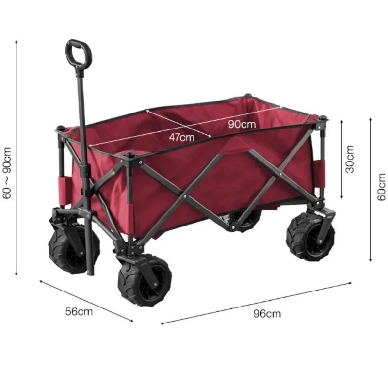 Four-way wheel push tool cart, foldable outdoor trolley