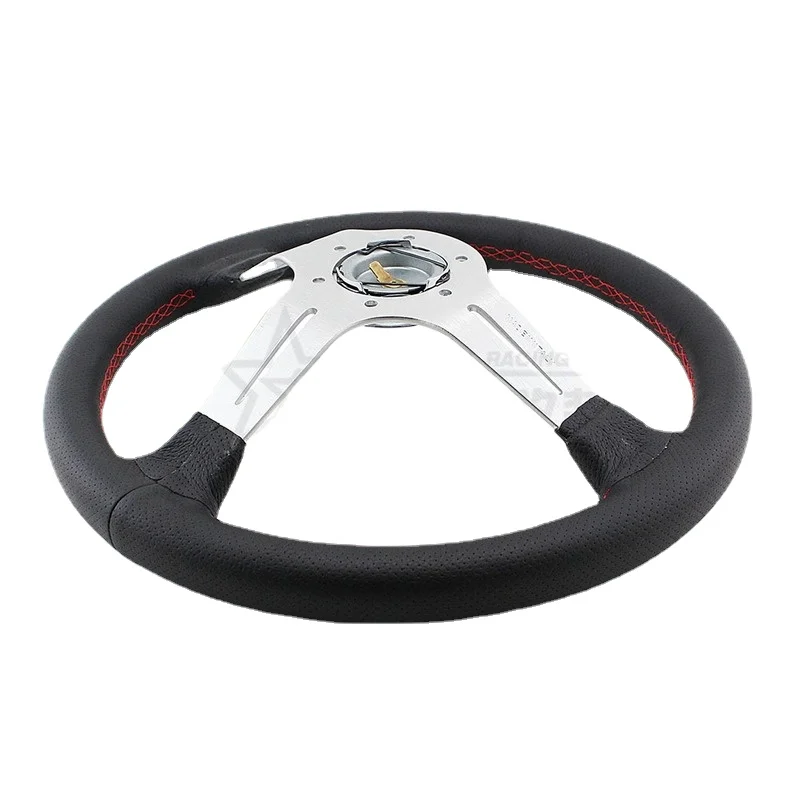 Automobile Refitting 14 Inch Double Line Concave Frame Leather 350mm Outside Diameter Racing Universal Steering Wheel