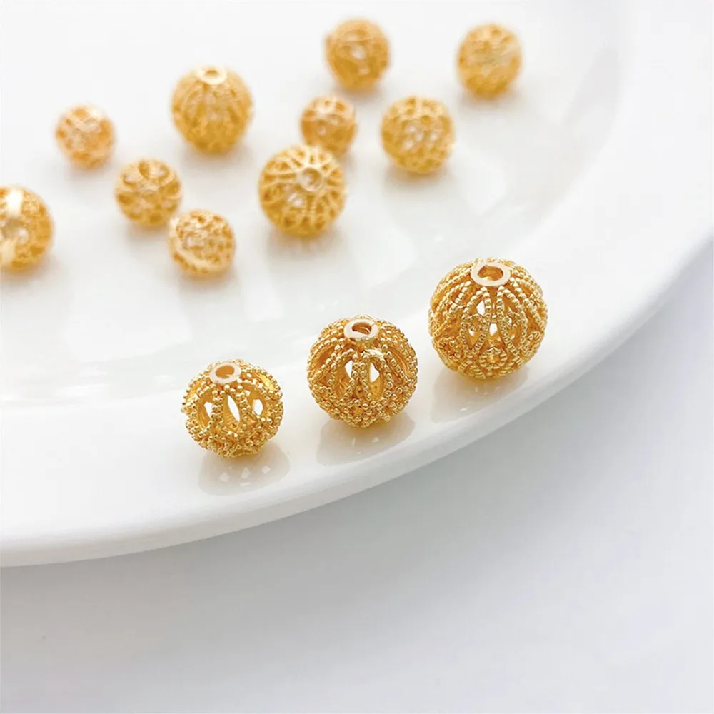 

14K Gold Hollow Ball Copper Coin Engraved Round Bead Separated Bead Handmade DIY Bracelet Necklace Jewelry Material Accessories