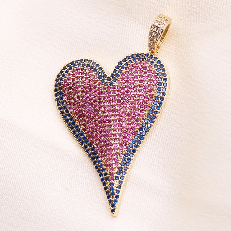 Heart Shape 18k Glod Copper Pendant Decoration with Colored Cubic Zirconia Necklace for Women