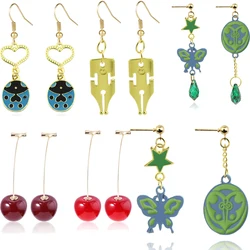 Anime JoJo Bizarre Adventure Drop Earrings Cosplay Props JOJO Kakyoin Noriaki Cherry Earrings Ear Clip Men Girl Jewelry Gift