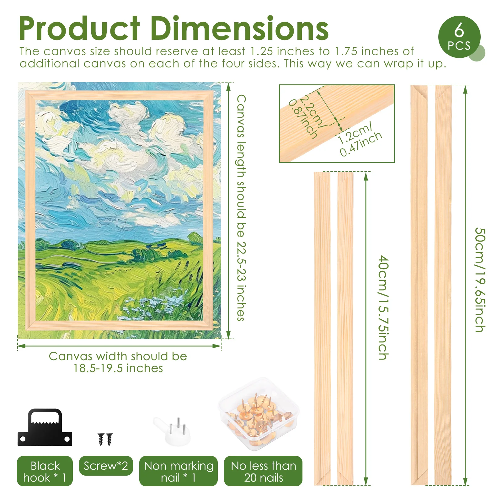 4/6 Sets Canvas Stretcher Bar Kit Solid Wood Tenon Canvas Frame with Hardware Accessory DIY Art Stretching Frame for Home Studio