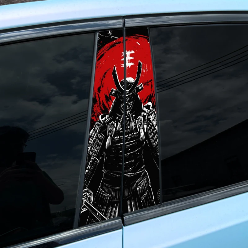 Stiker mobil Samurai 1 buah, stiker vinil pilar B otomatis tahan air, dekorasi penutup goresan pintu mobil DIY untuk semua mobil