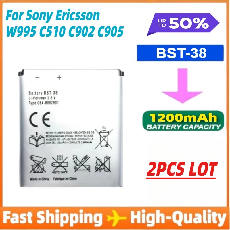 

2 шт./лот BST-38 аккумулятор для телефона Sony Ericsson W995 C510 C902 C905 K770I K850 W580I R306 W980 Z770i K770