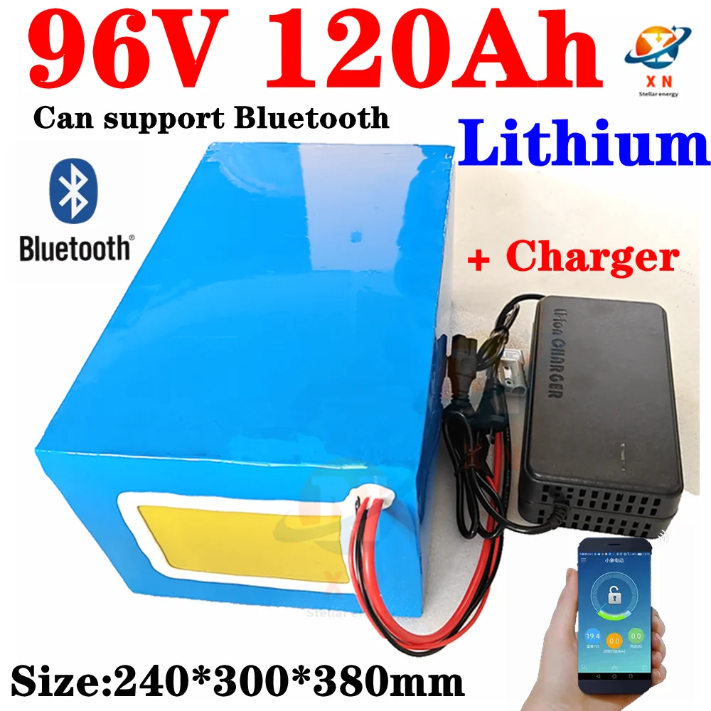 

Batterie 96v 120ah lithium-ion Bluetooth BMS suitable for 5000W electric bicycles, motorcycles, AGV bicycles, and 10A chargers