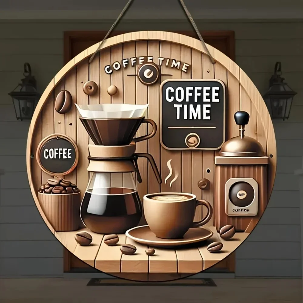 Vintage Kaffeestunden-Wandschild, 3D Holzmaserung Kaffeemaschinen-Dekor, Retro-Küchen-Café-Hängeplakette, Heim-Bar-Kunstgeschenk – Detail 1