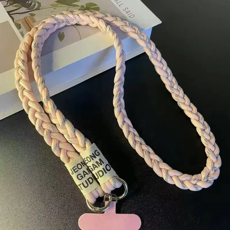 

Mobile Phone Lanyard Ponytail Braid 3-Strand Woven Rope Strong KeyChain Durable Long Crossbody Pendant Carried Chain Shoulder