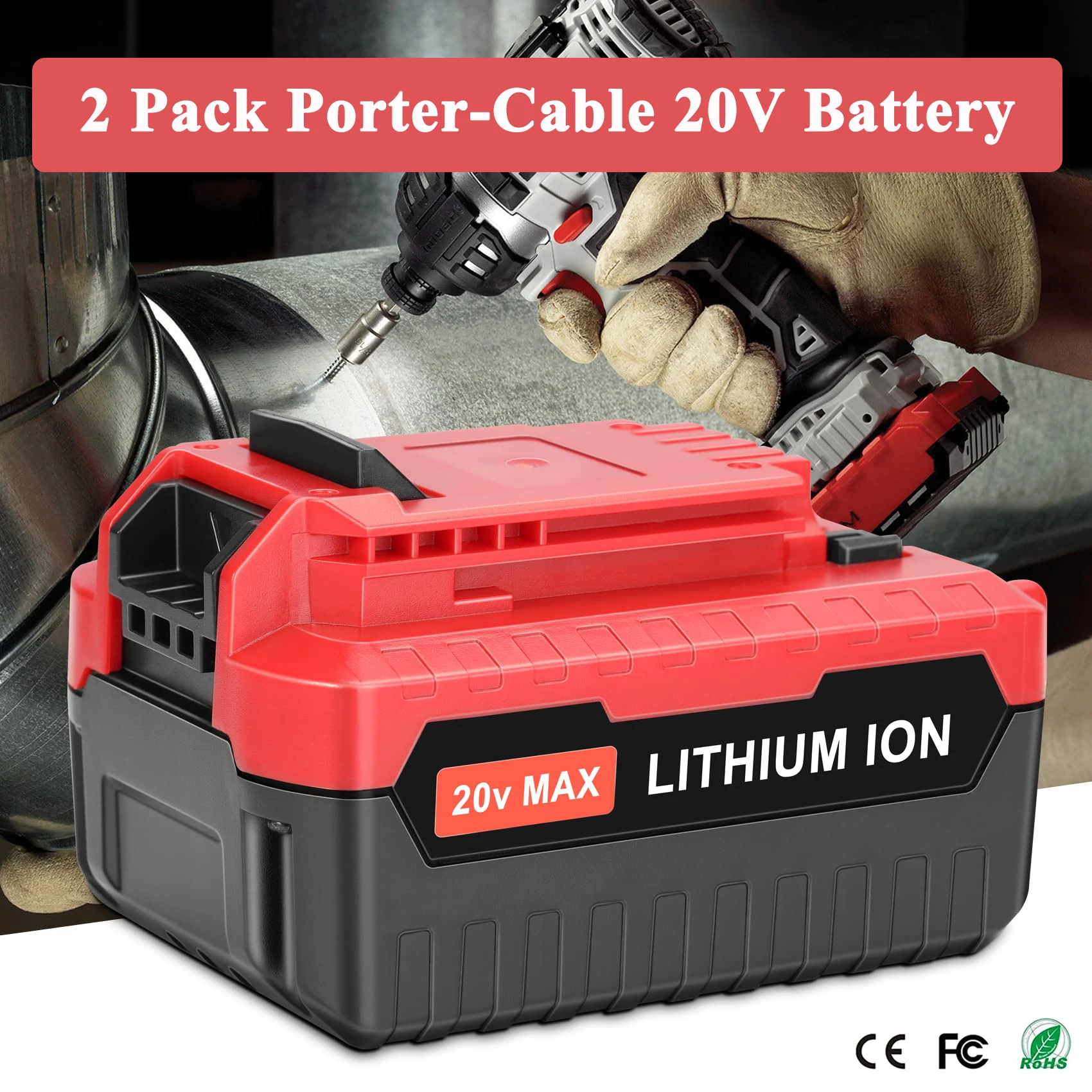 

2 Pack 20V MAX Battery 6.0Ah for Porter-Cable 20V Lithium Battery for PCC681L PCC685L PCC685LP PCC680L PCC682L PCC600 PCC640