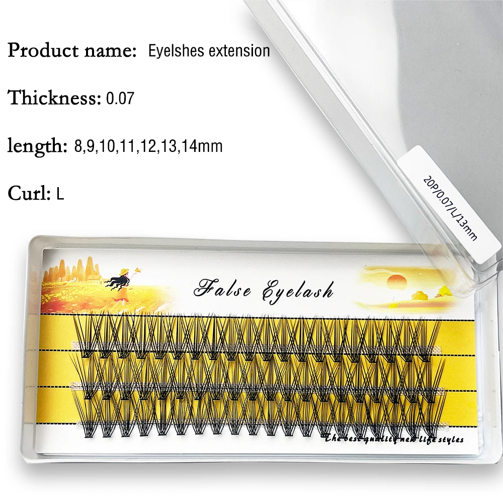 New 20D L-type Cluster Eyelash 1box/60 Extension 3D Natural Russian Individual Eyelashes bunches Bundle Makeup Tool Lashes