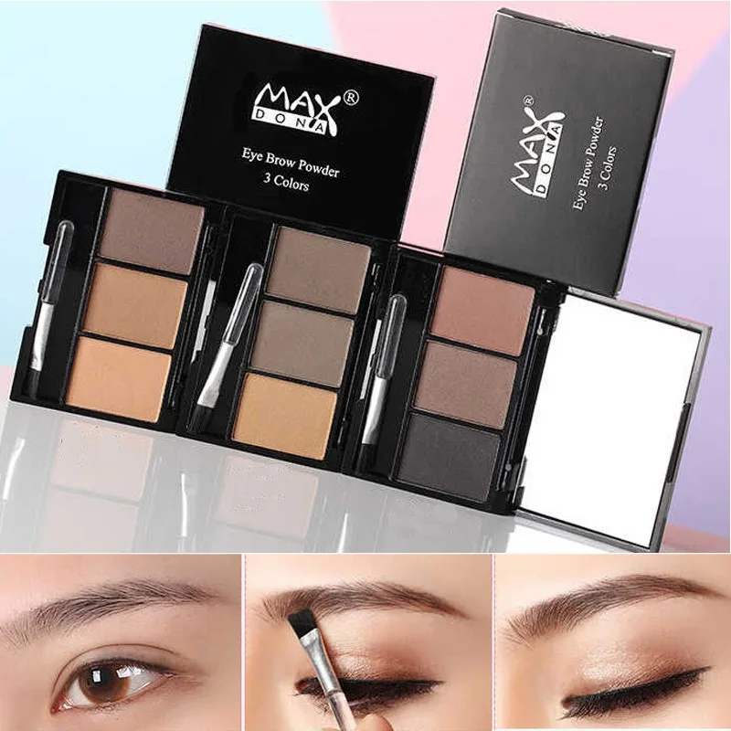 3 Colors Professional Eye Shadow Powders With Mirror Brush Eye Brow Makeup Eyebrow Powder Waterproof Eyebrow Wax Palette