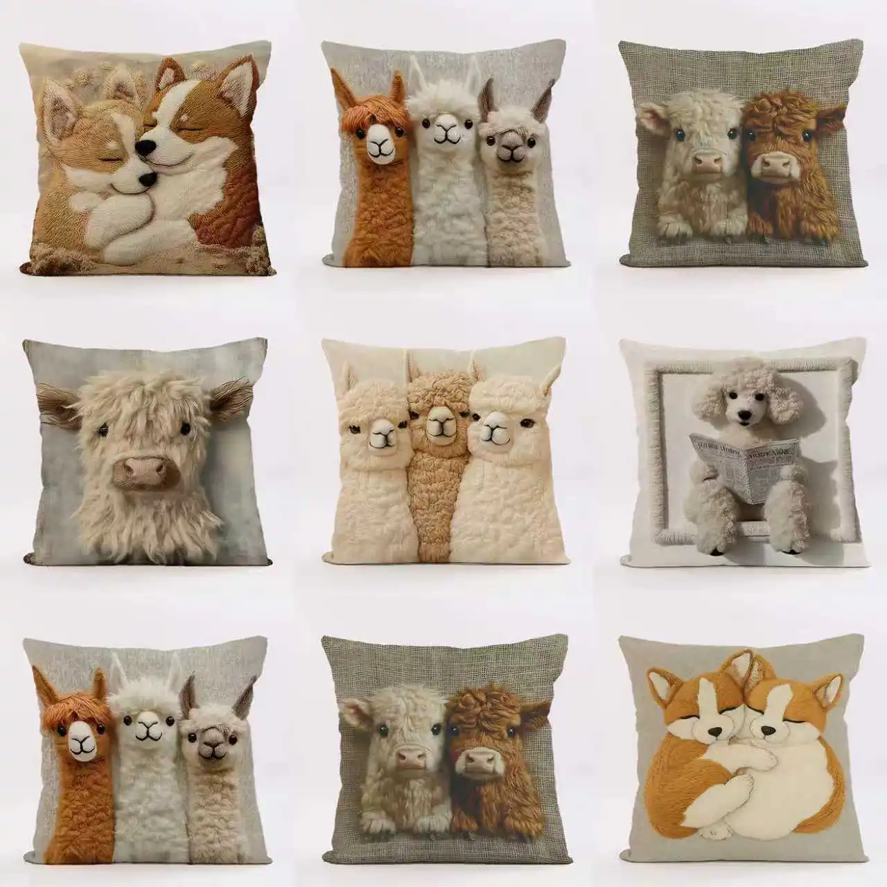 3D Dog Bohemian Print Pillow Cover Embroidered Style Cushion Case Sofa Decor Wholesale