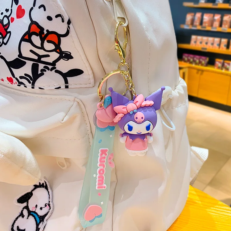 Wholesale Kawaii Sanrio Keychain Kuromi Hello Kitty Pvc Doll Keyring Cartoon Cinnamoroll Backpack Pendant Car Accessories Gift