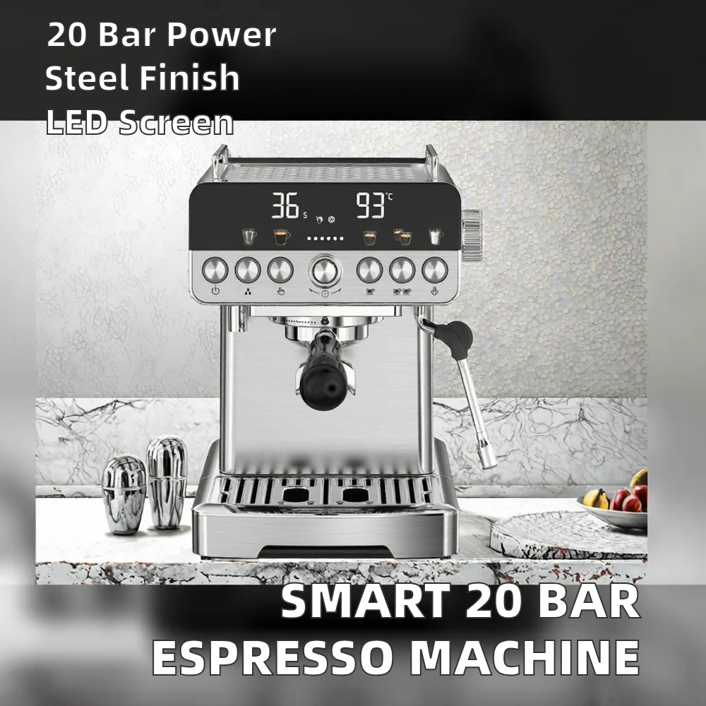 2026 Hot！Professional 58mm Portafilter Electric Smart Coffee Maker 20 Bar LED Display Stainless Steel Espresso Machine Household