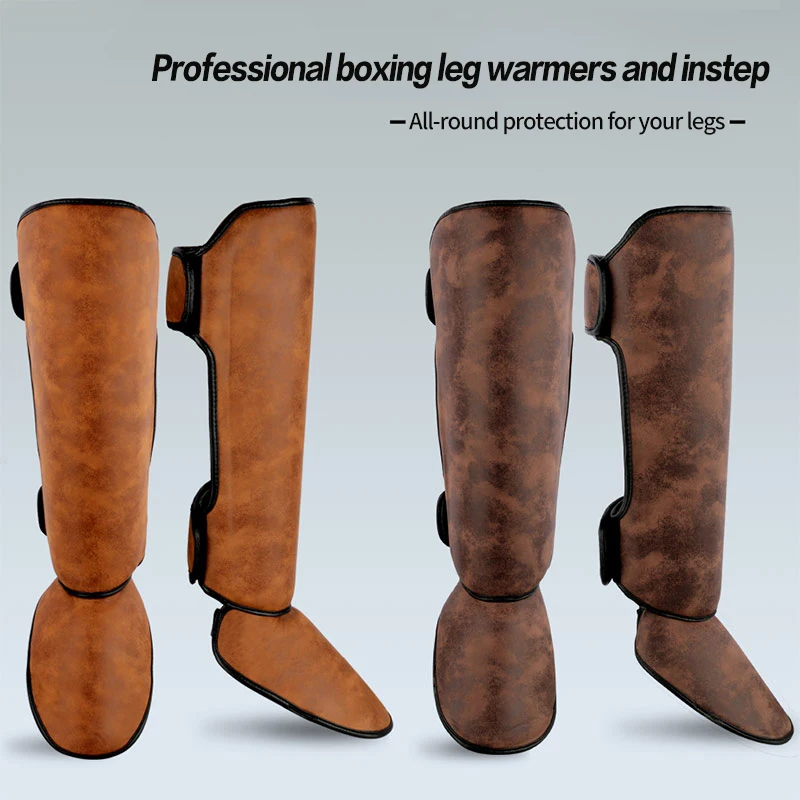 

Ретро цветной муай-тай, ММА, боксерская защита голени, защитные накладки для ног, утолщенная искусственная кожа, поддержка тренировки ног, гетры