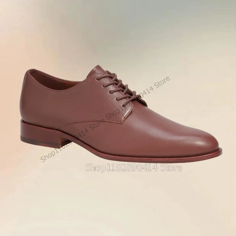 

Brown Sewing Design Matte Leather Strappy Men Shoes Fashion Lace Up Male Shoes Luxurious Handmade Party Office Men Dress Shoes