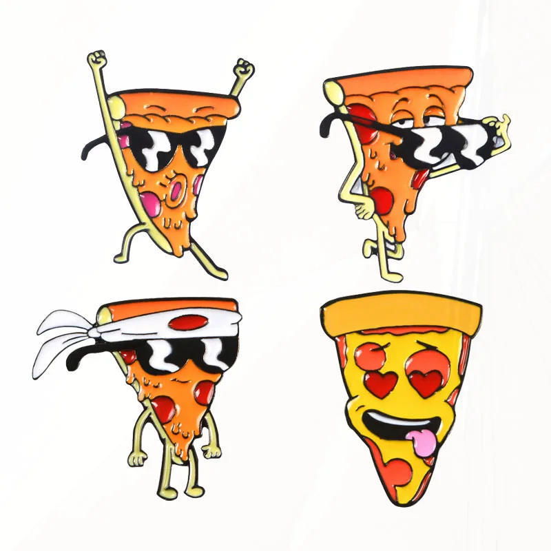 Headband Smiling Pizza Man Lapel Brooch Food Pines Gift for pizza lovers Pizza Man Brooch  Pines Funny Sunglasses Japanese