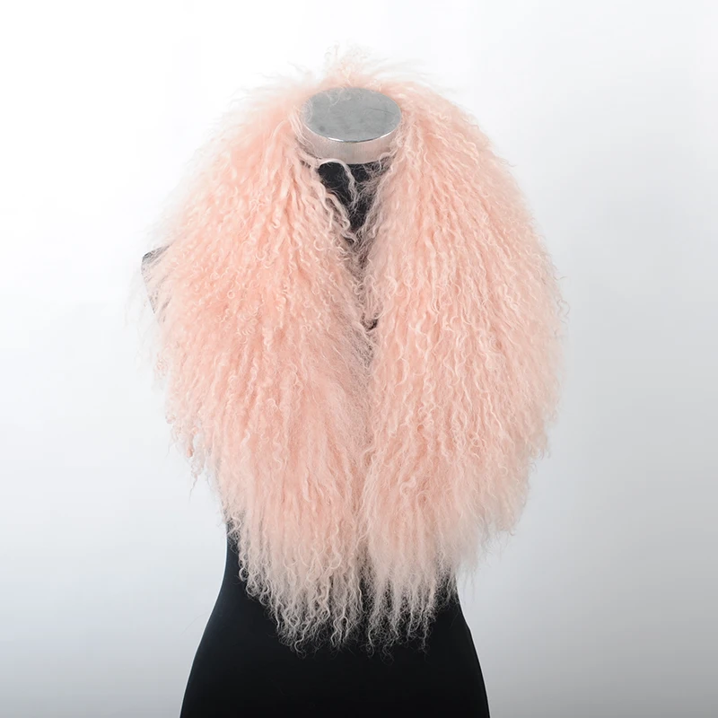 CX-A-52 Women Winter Coat Decorative Real Mongolian Lamb Fur Shawl Collar Scarf