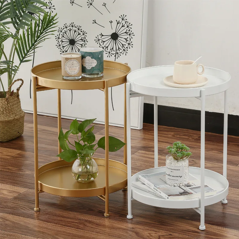 Wrought iron balcony small apartment bedside round table tea table one piece delivery Nordic sofa side table simple small