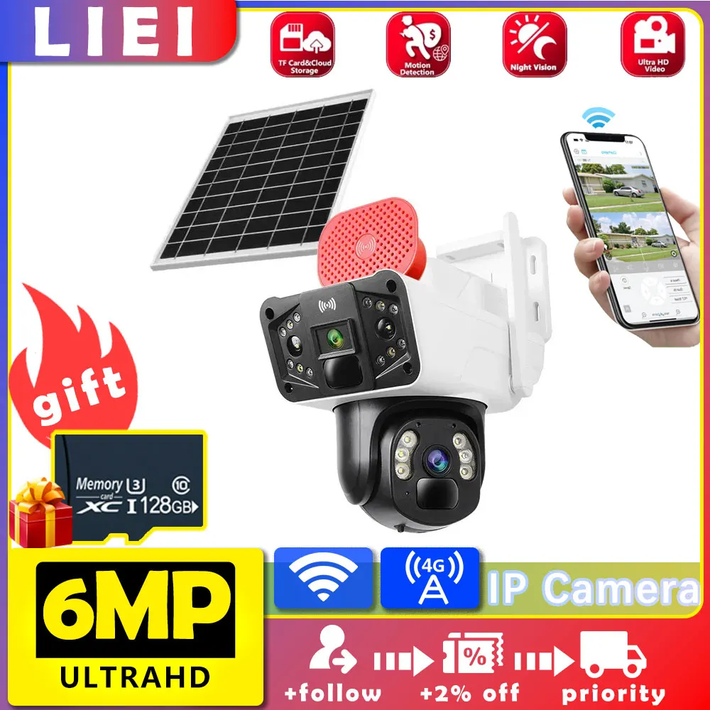 

LIEI 6MP Dual Lens 7.5 Walt Solar Surveillance 4G Camera 12000MAH Camera Recording Battery Outdoor Camera AP hotspot Network