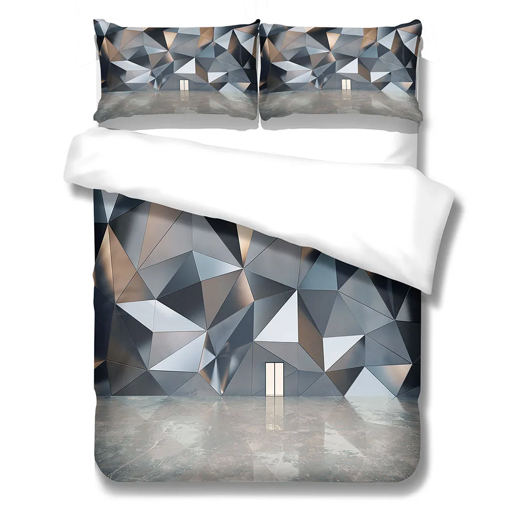 HUANZHUANG Nordic Polyester Metal Cubic Rhombus Luxury Quilt Cover Home Bedding Adult Duvet Covers Single Double Queen King 3 Pi