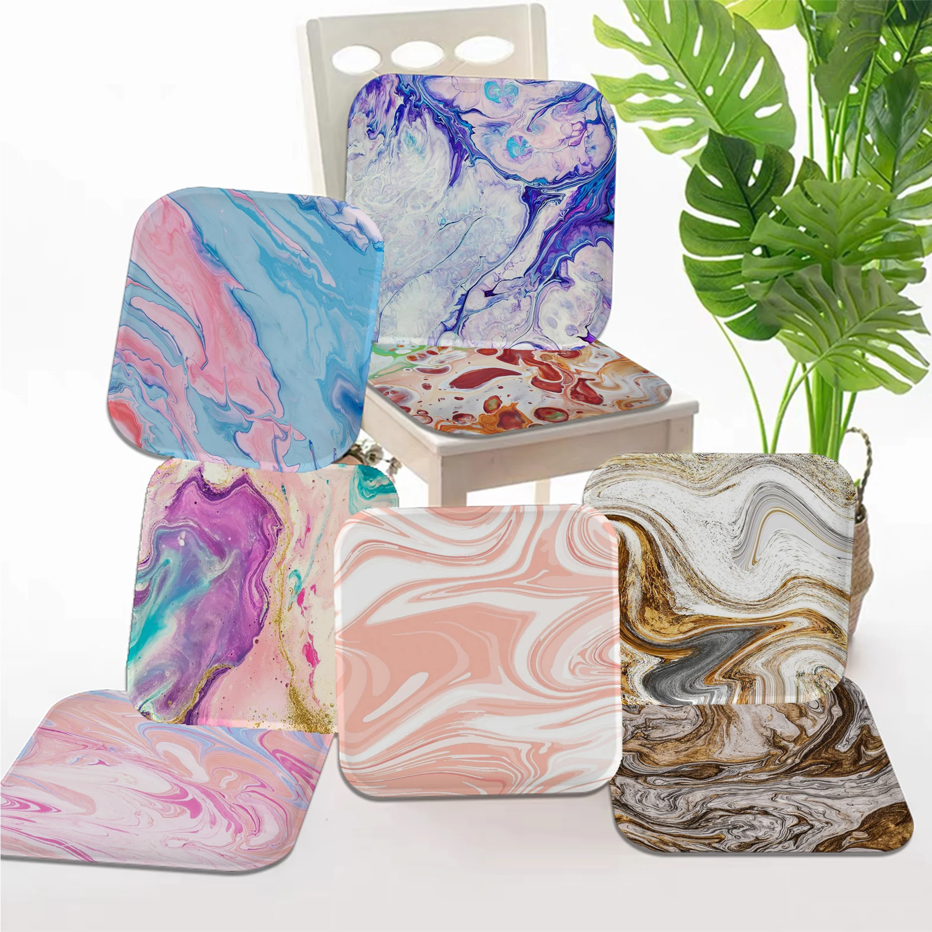 

Watercolor Marble Cushion Mat Art Stool Pad Patio Home Kitchen Office Chair Seat Cushion Pads Sofa Seat 40x40cm Stool Seat Mat