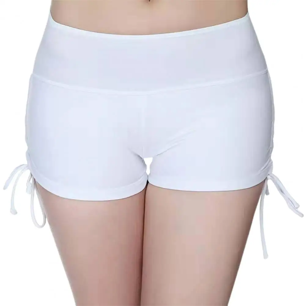 Women Mini Safety Pants Swim Shorts Solid Color Elastic Drawstring Boxers Mid Waist Women Basic Safety Pants Bathing Boyshorts