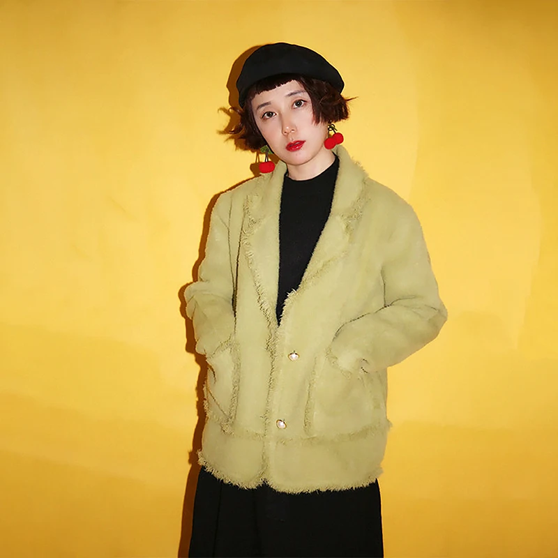 

Mr. Farmer Mink Velvet Open Cardigan Artistic Simple Gentle Sweater Vintage Commute Sle Loose Fit Cotton Long Sve V-Ne