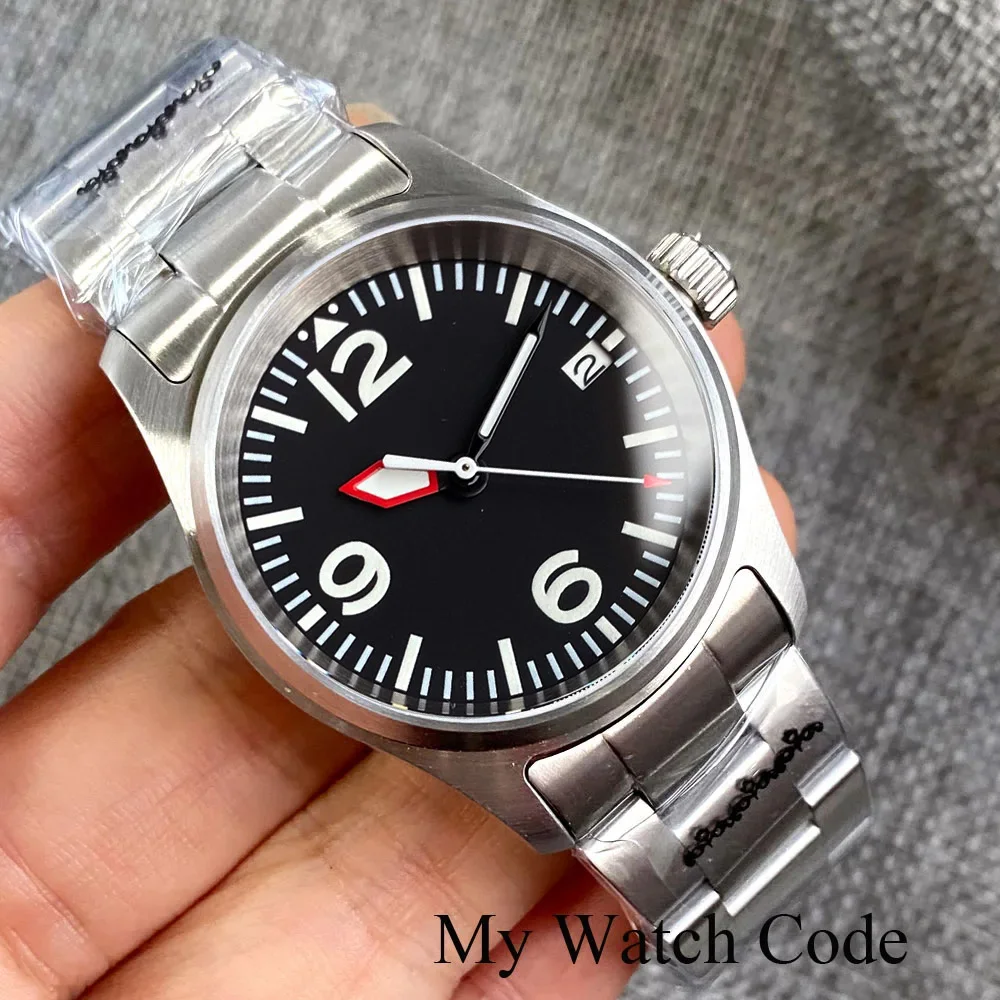 Small Field Diver Watch NH35 Automatic Men Wristwatches Red Arrow Hand Sterile Dial Steel Band Watch Sport Clock 316L Steel