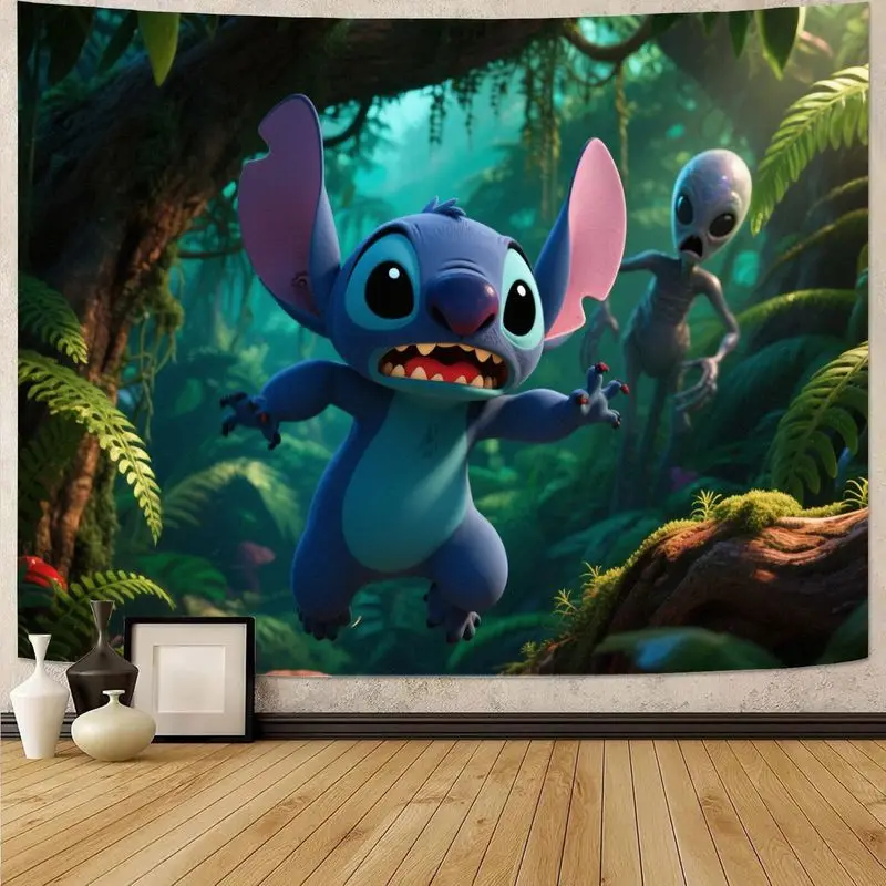 

1 шт., гобелен Disney Stitch Alien, красочный мультяшный настенный художественный домашний декор, идеально подходящий для детской комнаты, спальни, гостиной