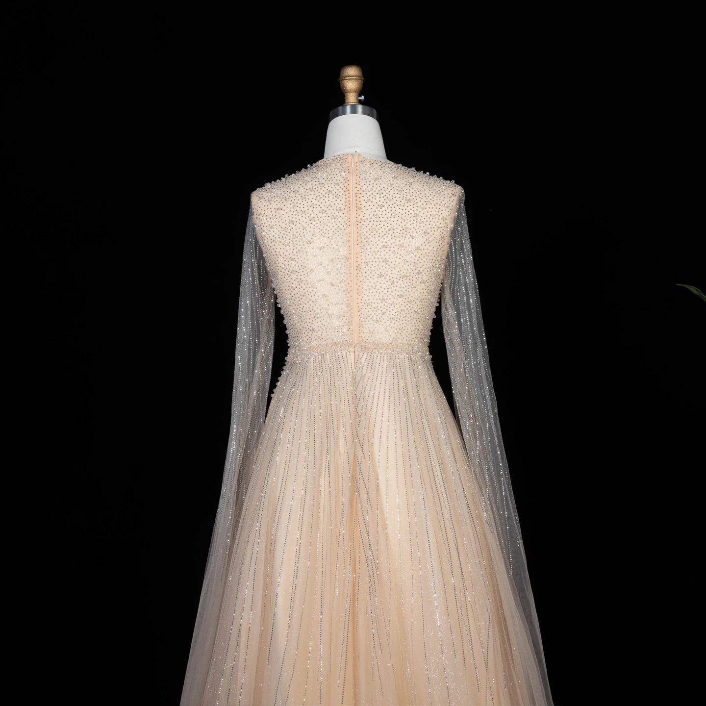Sharon Said Luxuriöse Dubai Perlen-Kristall-Tüll-Abendkleider Elegante Cape-Ärmel Formelle Ballkleider SS054 Maßanfertigung – Detail 31