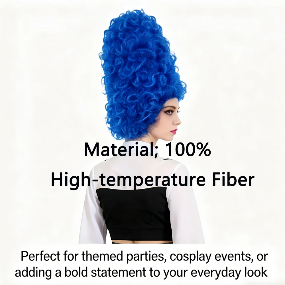 Marge Simpson Cosplay Wig Bright Blue Tall Top Beehive Afro Wig For Halloween Comic Con Party Heat Resistant Synthetic Hair