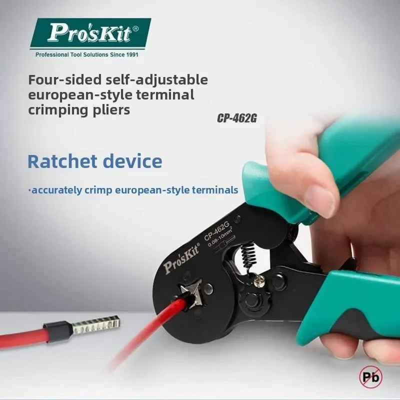 Pro'sKit CP-462G Self-Adjusting Wire Ferrule Crimping Plier Square Crimp Ratchet Terminal Crimper for 0.08-10mm² Wire