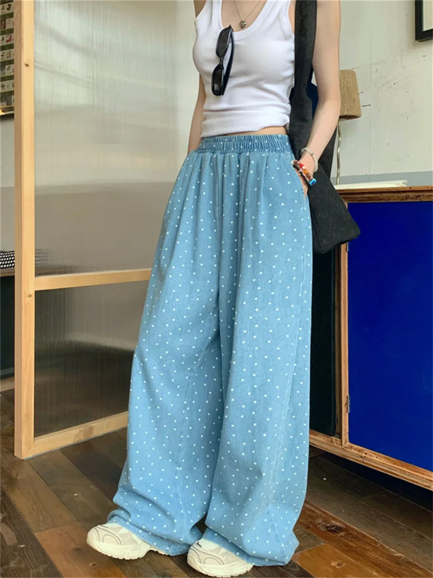 Alien Kitty 2024 Denim Pants Loose Women Wide Leg Summer Polka Dots Casual High Street Mujer All Match Fashion New Daily Jeans