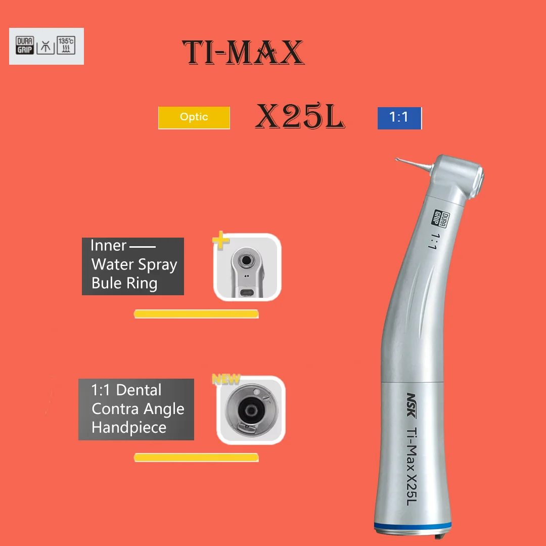 NSK Ti-MAX X25L Optic 1:1 Direct Drive Dental Low-Speed Handpiece Spray Air On/Off Switch Function Compatible with E Dentistry