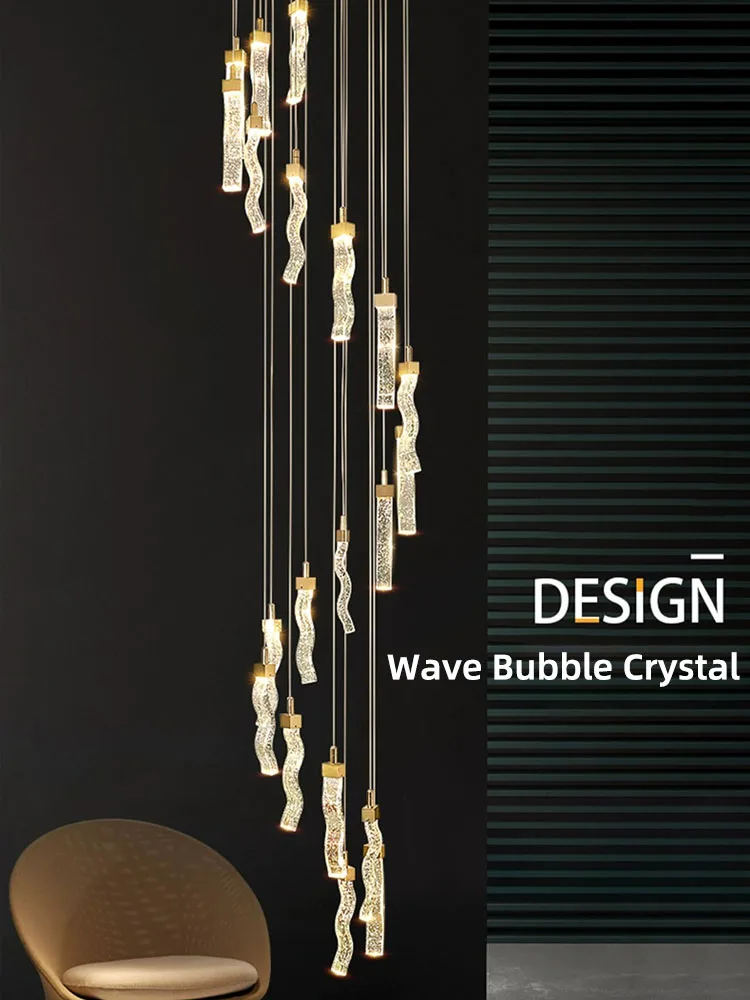 High Ceiling Chandeliers Pendant Lights Modern Led Lighting Chandeliers Nordic Villa Light Fixtures Staircase Crystal Chandelier