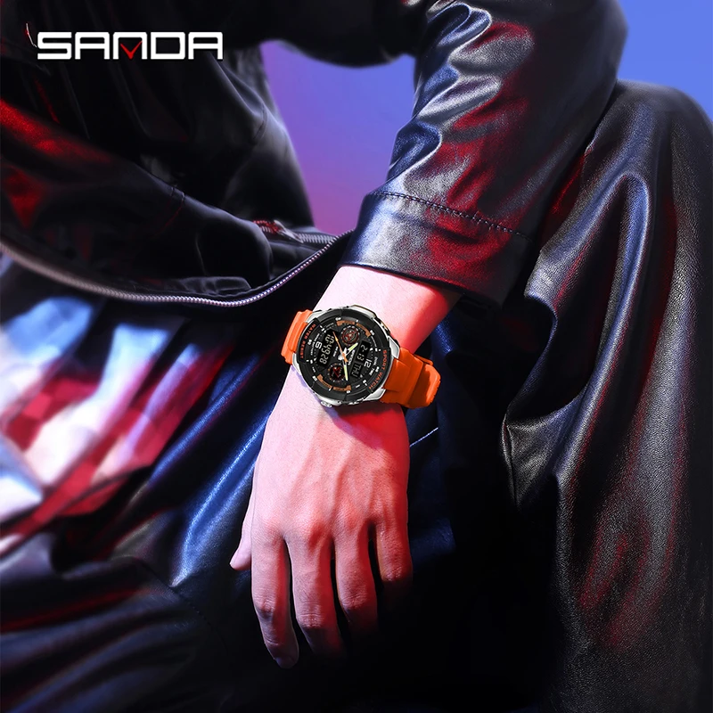 SANDA G Style Dual Display Men Electronic Watch Chronograph Alarm Digital Clocks Countdown Multifunctional Man Quartz Wristwatch