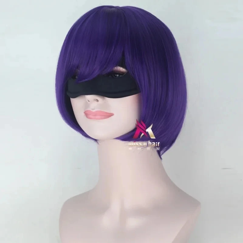 Peluca de cosplay de Mindy Macready de la película Kick-Ass 2026, peluca morada de Chloe Grace para juego de rol con máscara para los ojos TWCUL