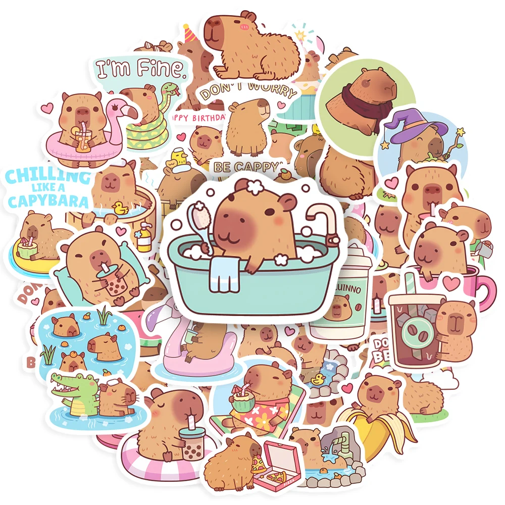 Cartoon Capybara Sticker Cute Pet Animal DIY Kids Toys Gift Decoration Decal for Laptop Phone Scrapbook Bottle Waterproof