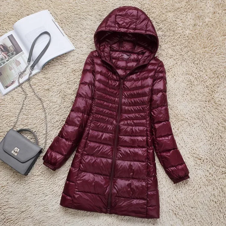 Leichte Daunen jacke Frauen plus Größe weiße Enten Daunen jacke Innen stoff mantel Damen lange Winter mütze abnehmbare Kapuze weiblich – Detail 3